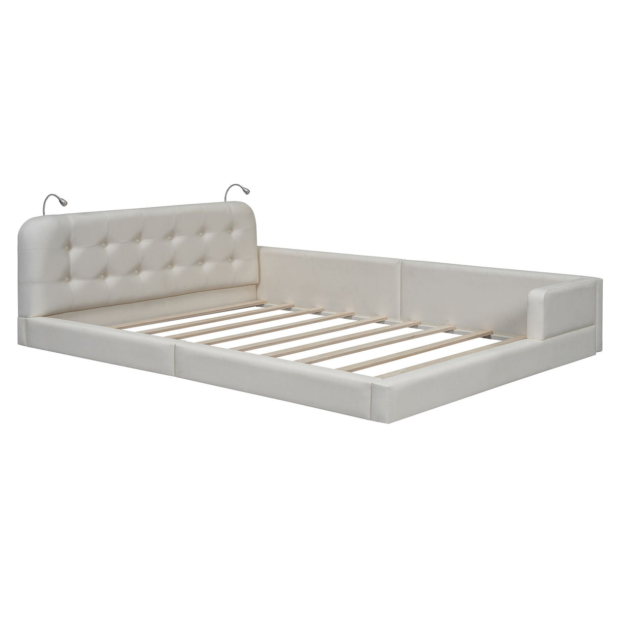 Queen Size Upholstered Platform Bed With 2 Reading Lights - White by Couch.com