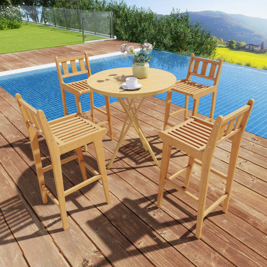 30 Inch Teak Wood Bar Chair with Footrest and Backrest for Deck Poolside Garden