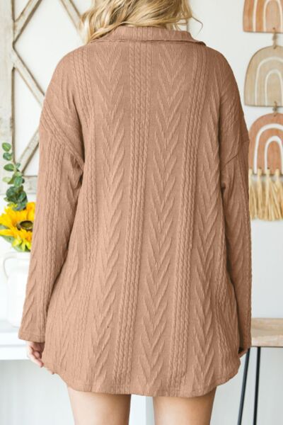 Retro Camel Full Size Drop Shoulder Jacket With Button-Up Design Women Jacket