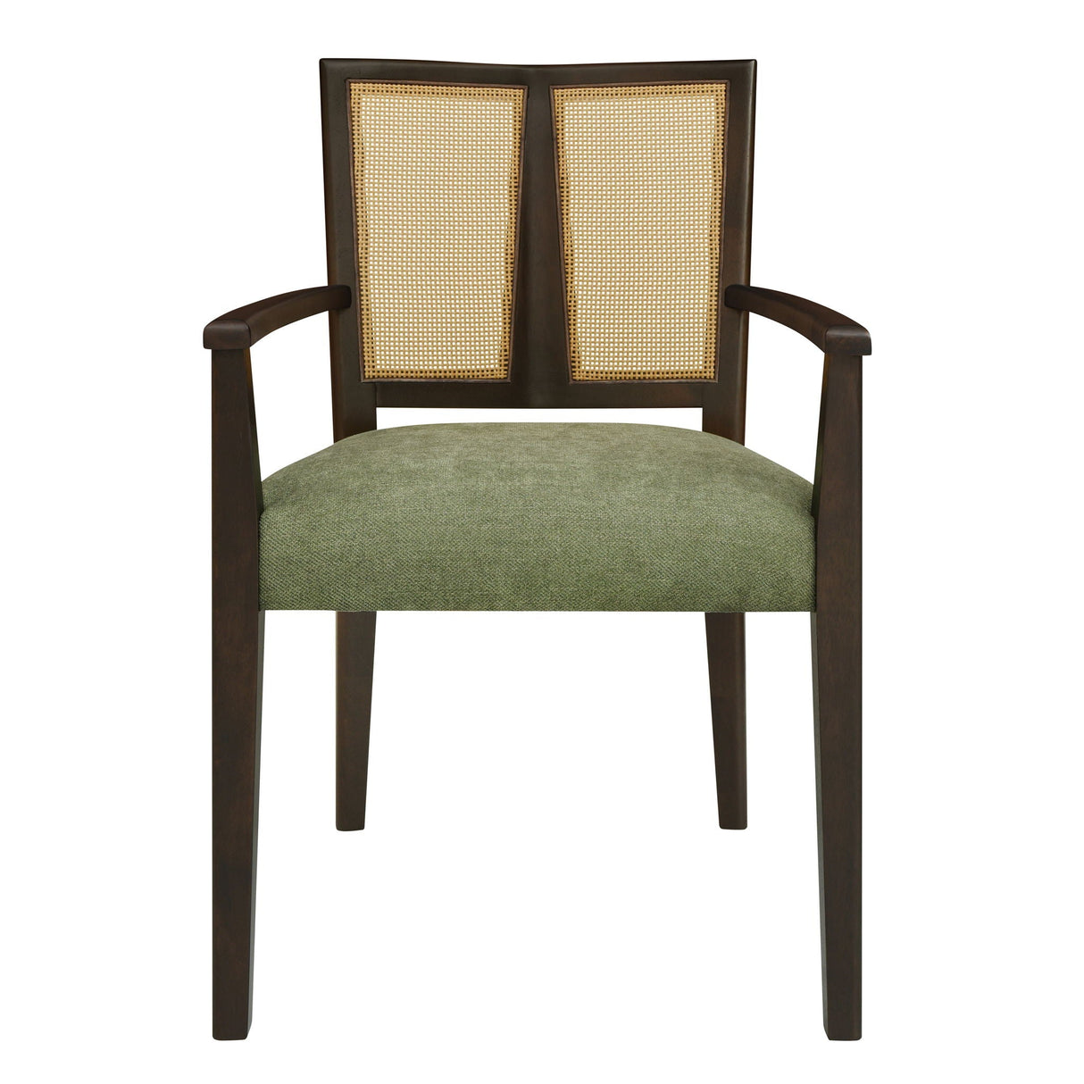 Mid Century Modern Arm Dining Chair Set with Rattan Backrest