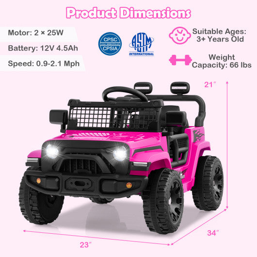 12V Kids Ride on Truck Car Battery Powered Electric Vehicle-Pink