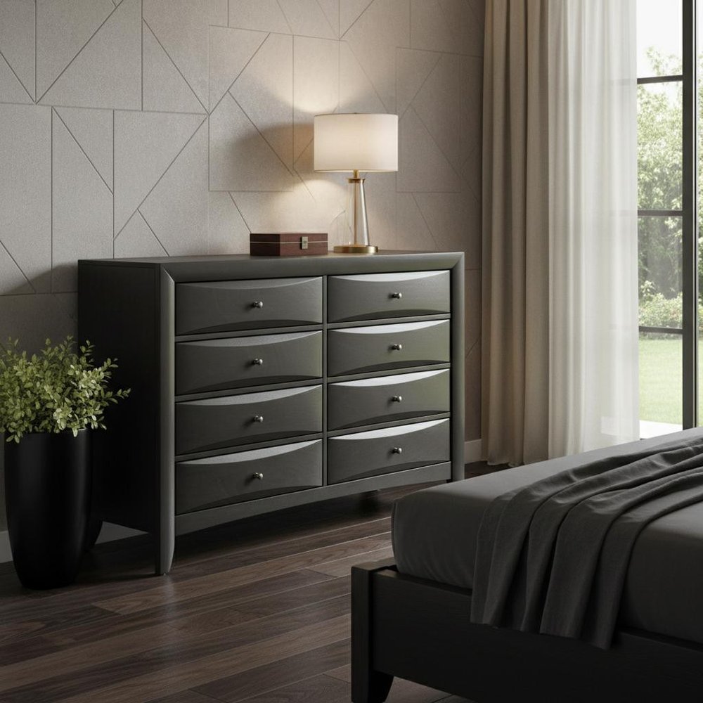 59" Gray Wood Eight Drawer Double Dresser