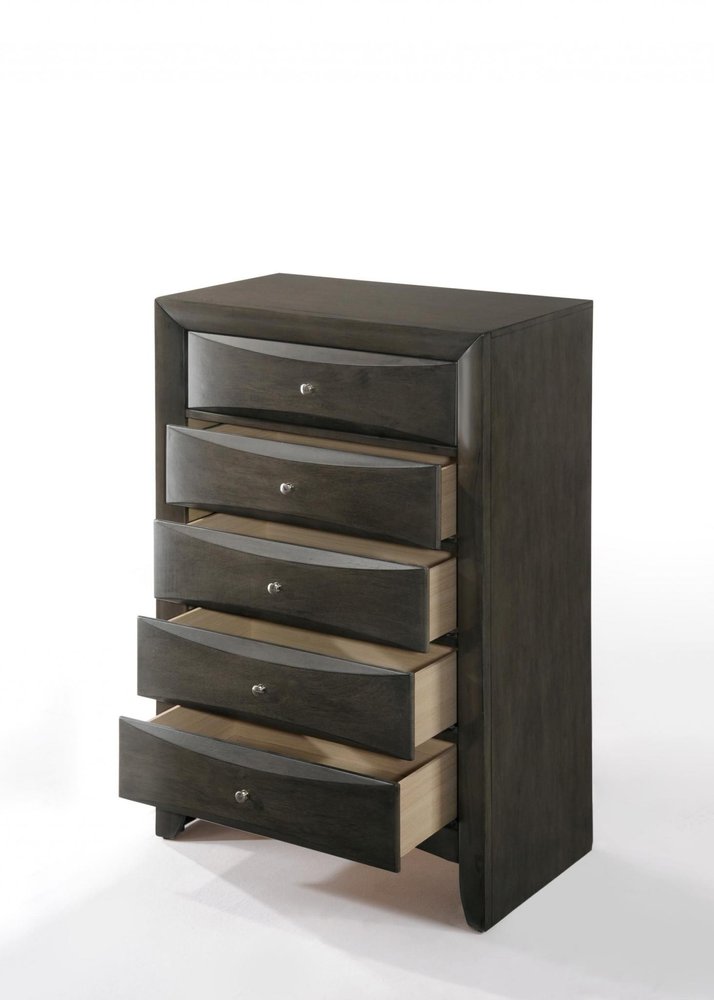 32" Gray Wood Five Drawer Dresser