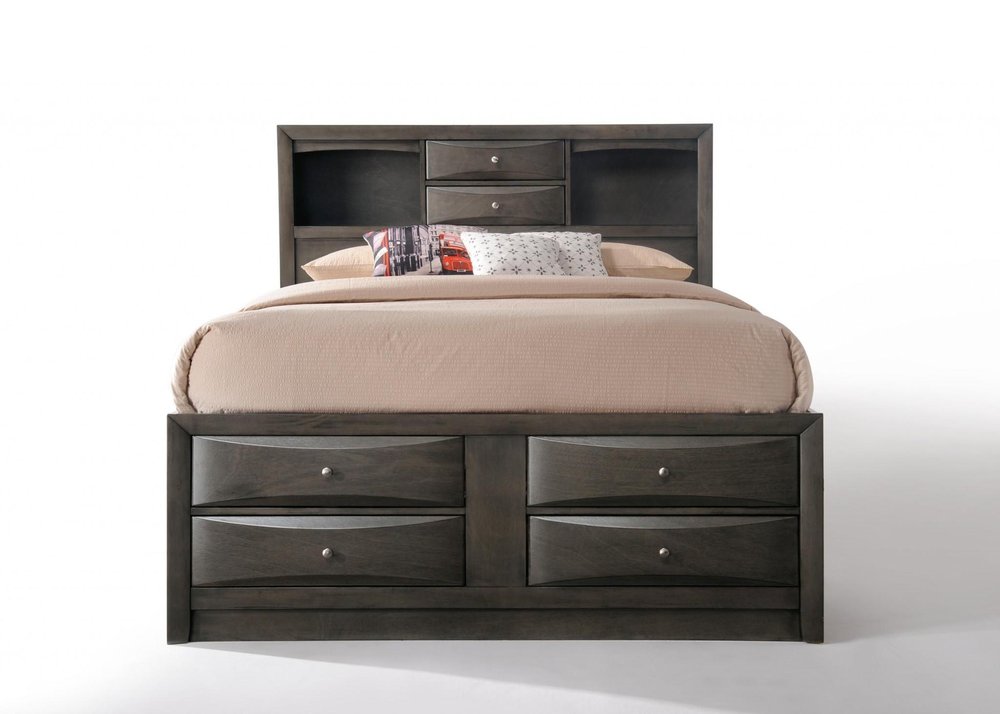 Gray Solid Wood Queen With Ten Drawers Bed Frame
