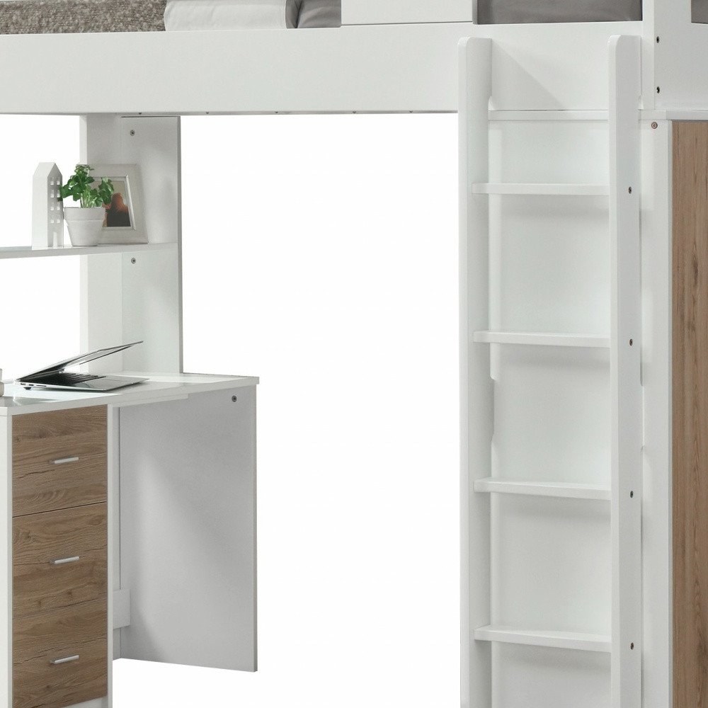 White And Natural Twin Loft Bed And Desk