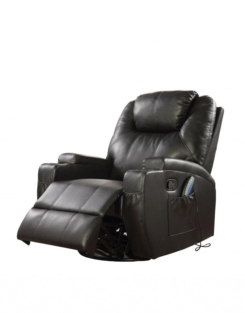 34" Black Leather Match Power Heated Massage Recliner
