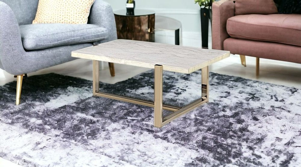 43" White and Gold Faux Marble And Iron Frame Coffee Table