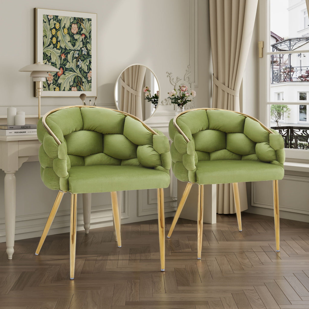 Luxury Handmade Accent Chair (Set of 2) With Gold Legs, Modern Green Velvet Armchair For Living Room And Bedroom - Green by Couch.com