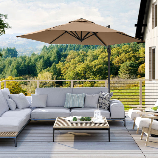 9 FT Cantilever Patio Umbrella with Vented Top and Sun-Protective Canopy-Brown