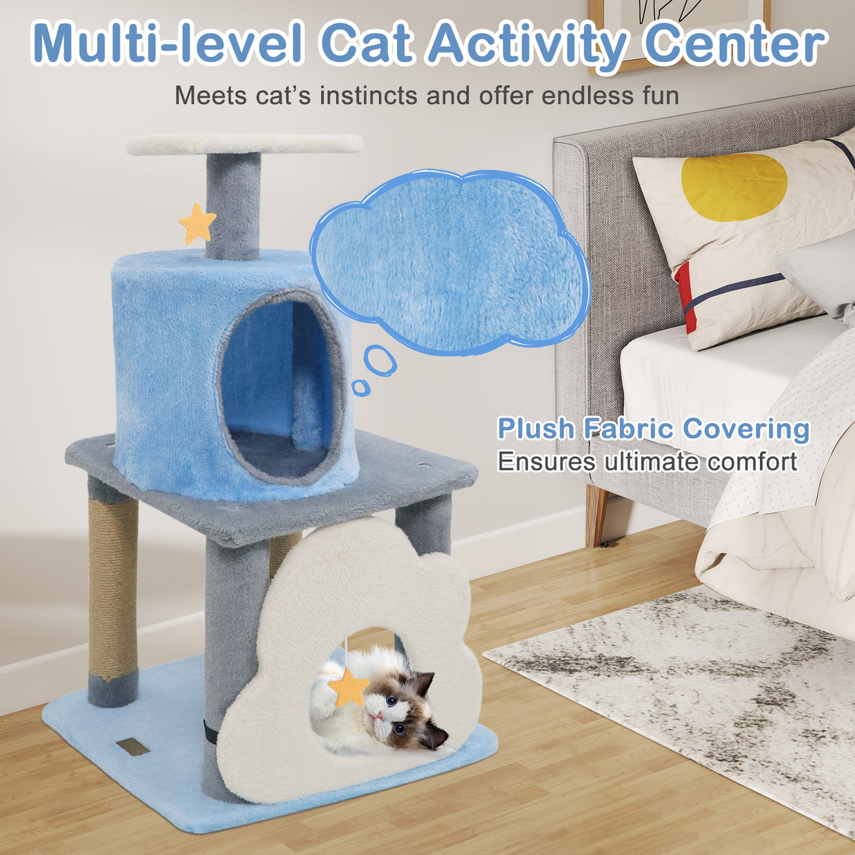 31.5" Cute Modern Cat Tree Multi-Level Kitten Tower-Blue
