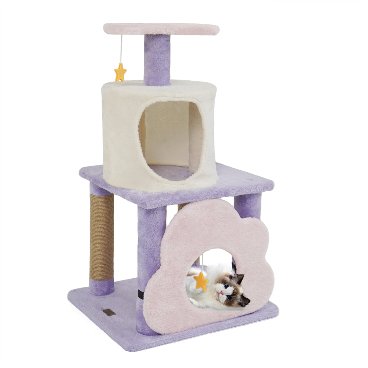 31.5" Cute Modern Cat Tree Multi-Level Kitten Tower-Purple