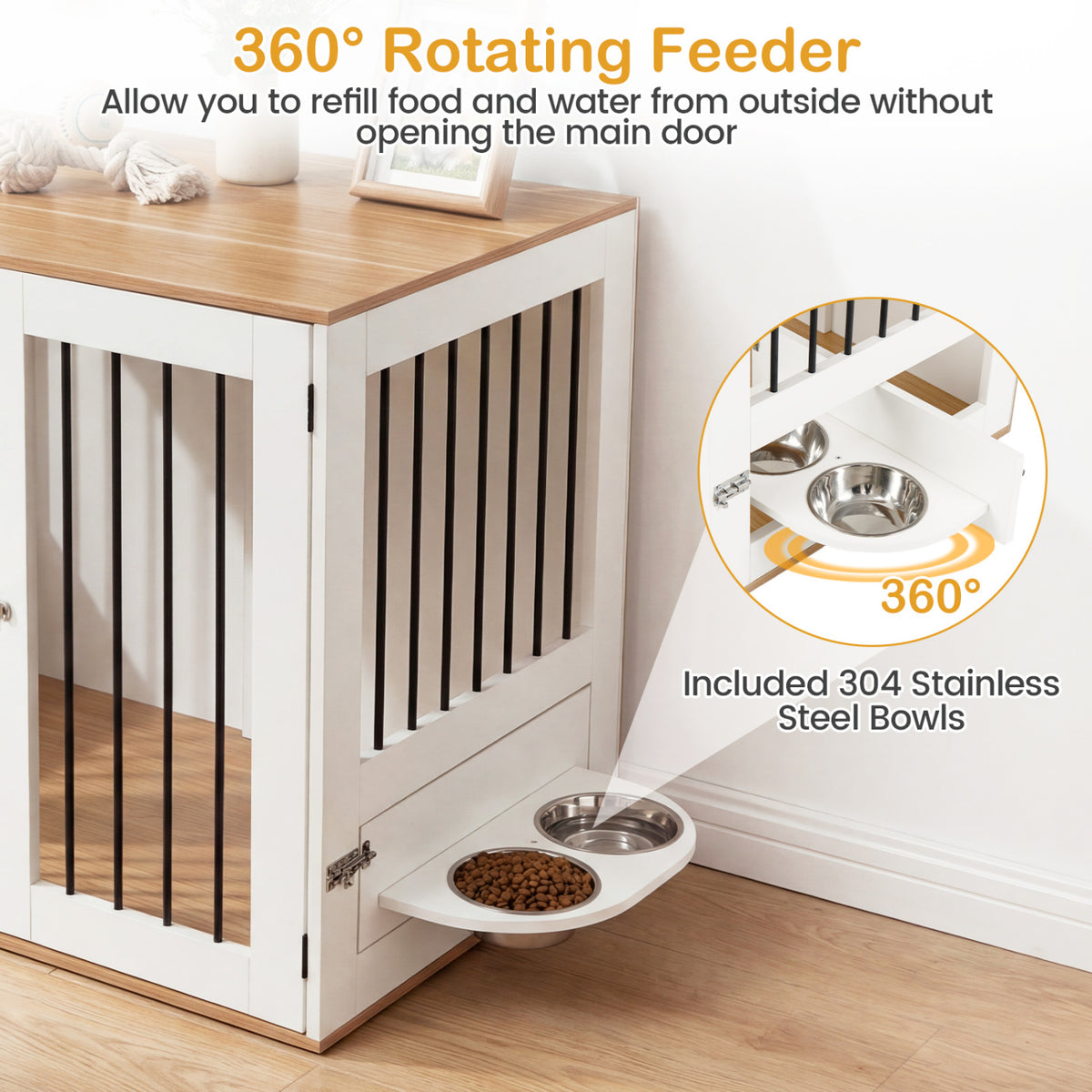 31.5†Dog Crate Furniture Wooden Dog Kennel with Double Lock Doors-White