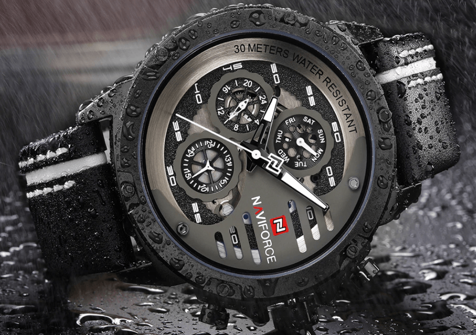 Men's Sports Waterproof Watch With Chronometers And Leather Belt Multifunction Wristwatch Unique Design Perfect Gift