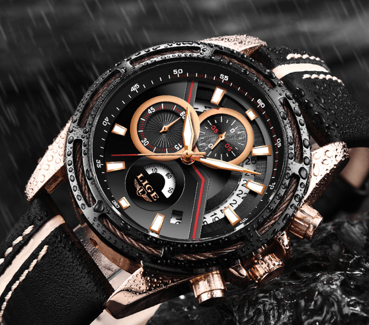 Men's Waterproof Sports Watch With Leather Belts, Chronometers Day View Fluorescent Pointers Unique Design Perfect Gift