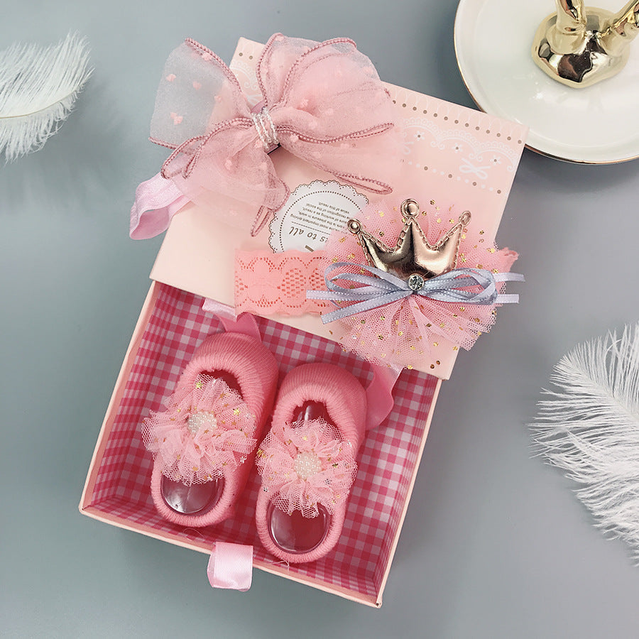 Flower Baby Girl Headband Socks Set Shoes With Crown Bows Newborn Headbands For Girls Turban Baby Hair Accessories