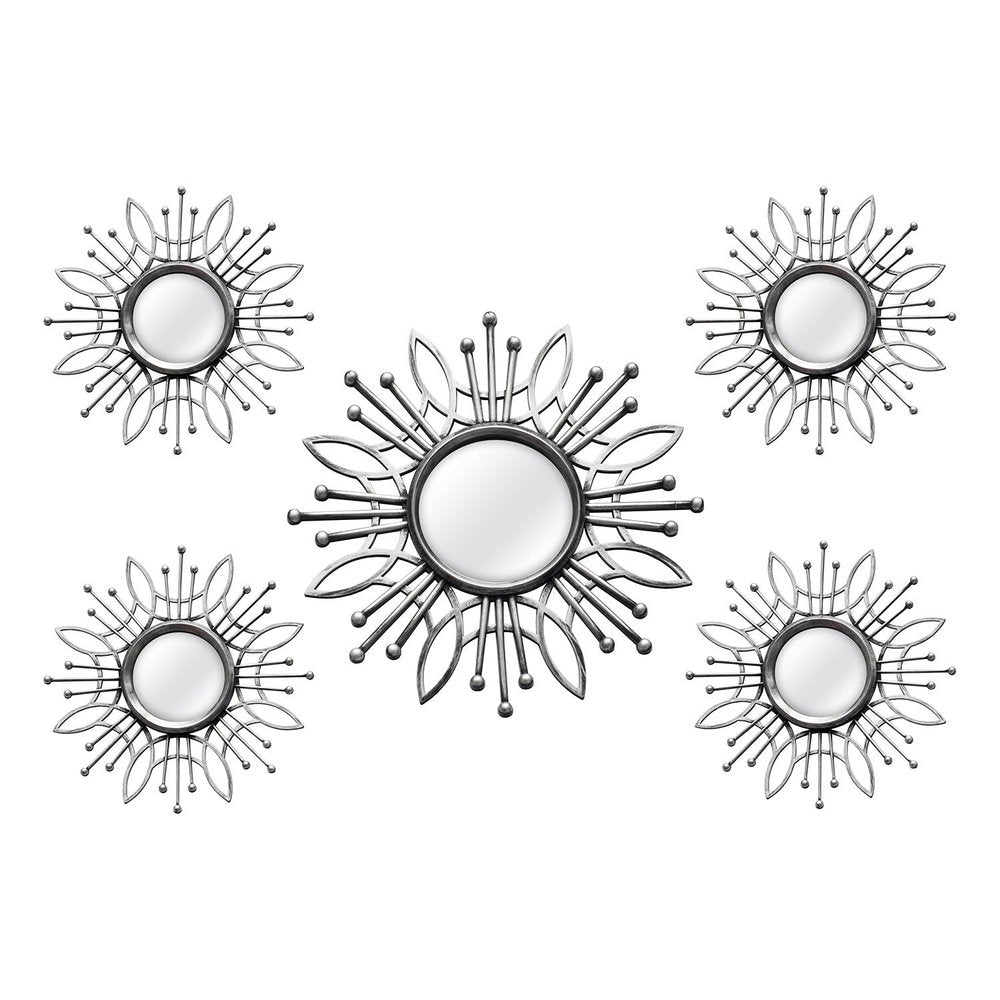 Set of Five Silver Sunburst Metal Framed Mirror Set