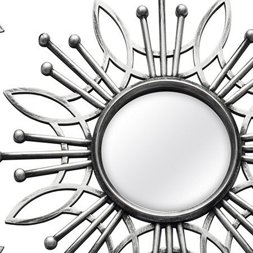 Set of Five Silver Sunburst Metal Framed Mirror Set