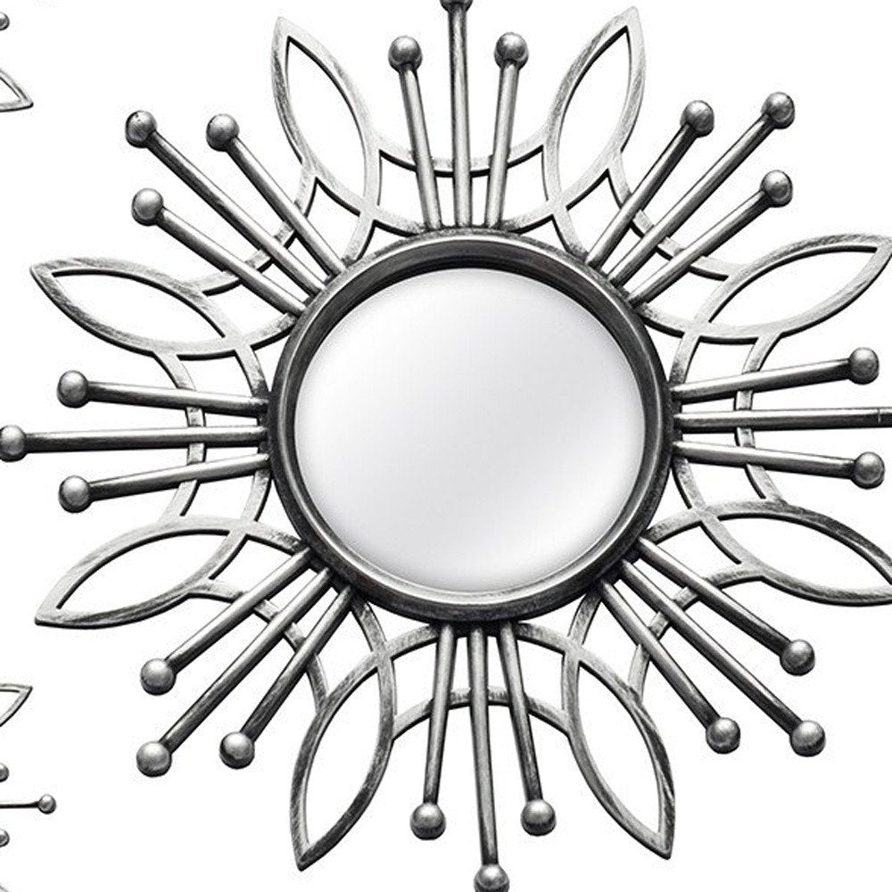 Set of Five Silver Sunburst Metal Framed Mirror Set