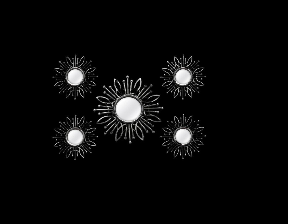 Set of Five Silver Sunburst Metal Framed Mirror Set