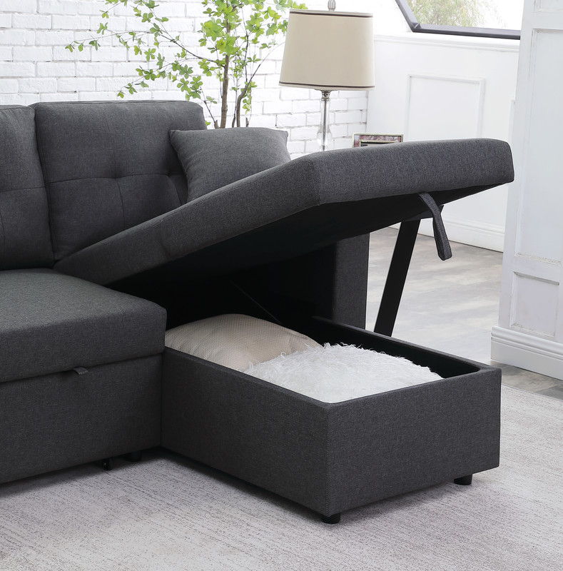 Dennis - Linen Fabric Reversible Sleeper Sectional With Storage Chaise And 2 Stools by Couch.com
