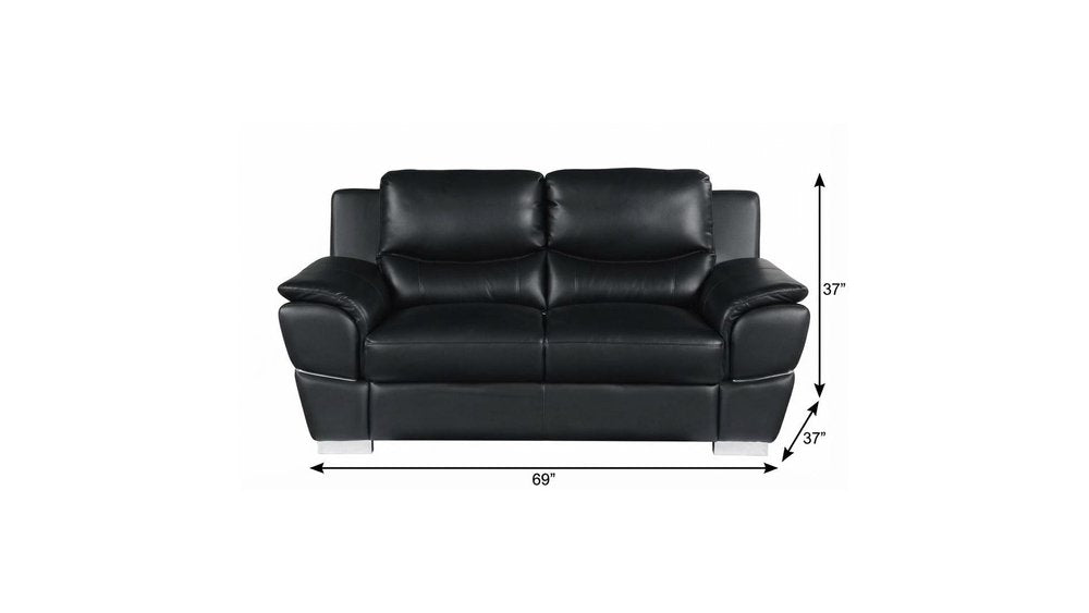 69" Black And Silver Faux Leather Love Seat