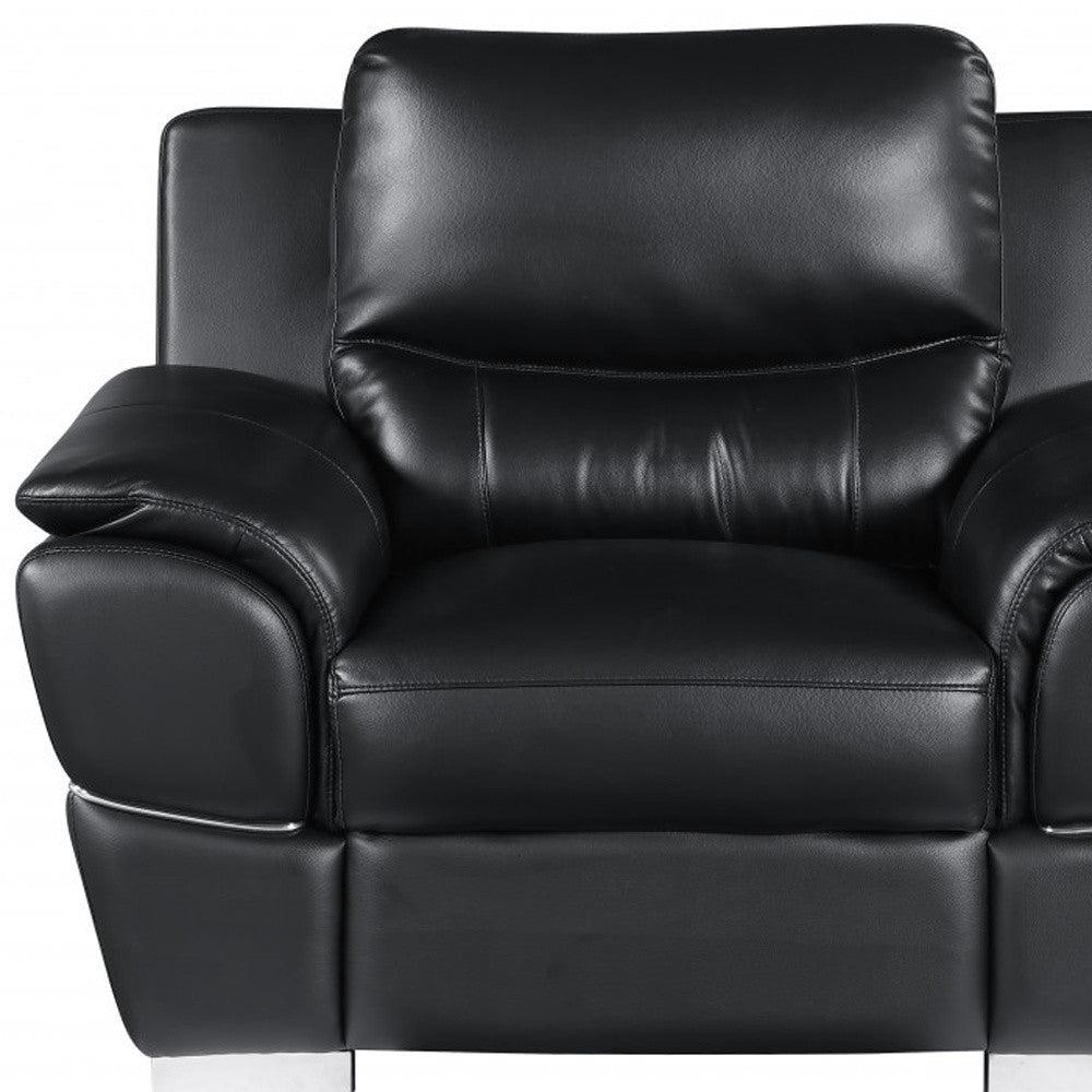 48" Black And Silver Leather Match Club Chair