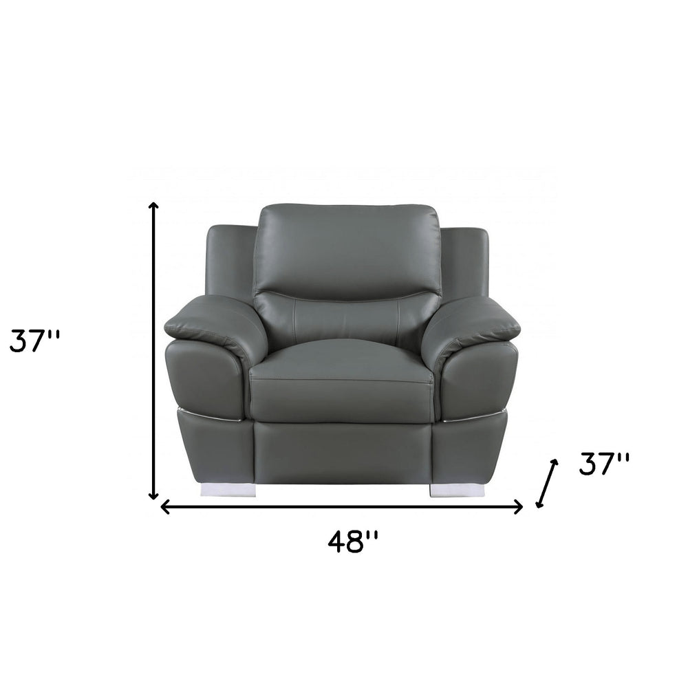 48" Gray And Silver Leather Match Club Chair