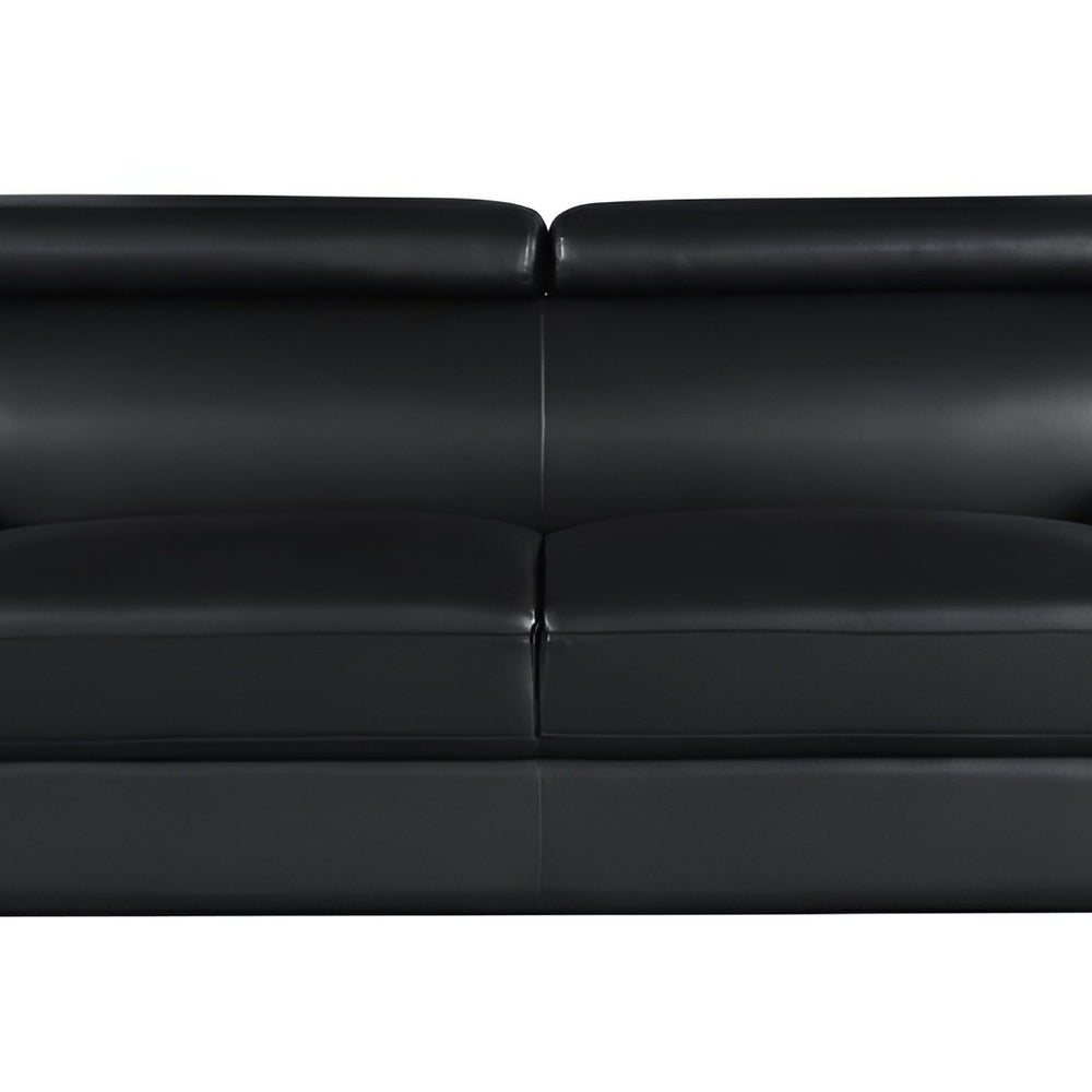 86" Black Leather Sofa With Silver Legs