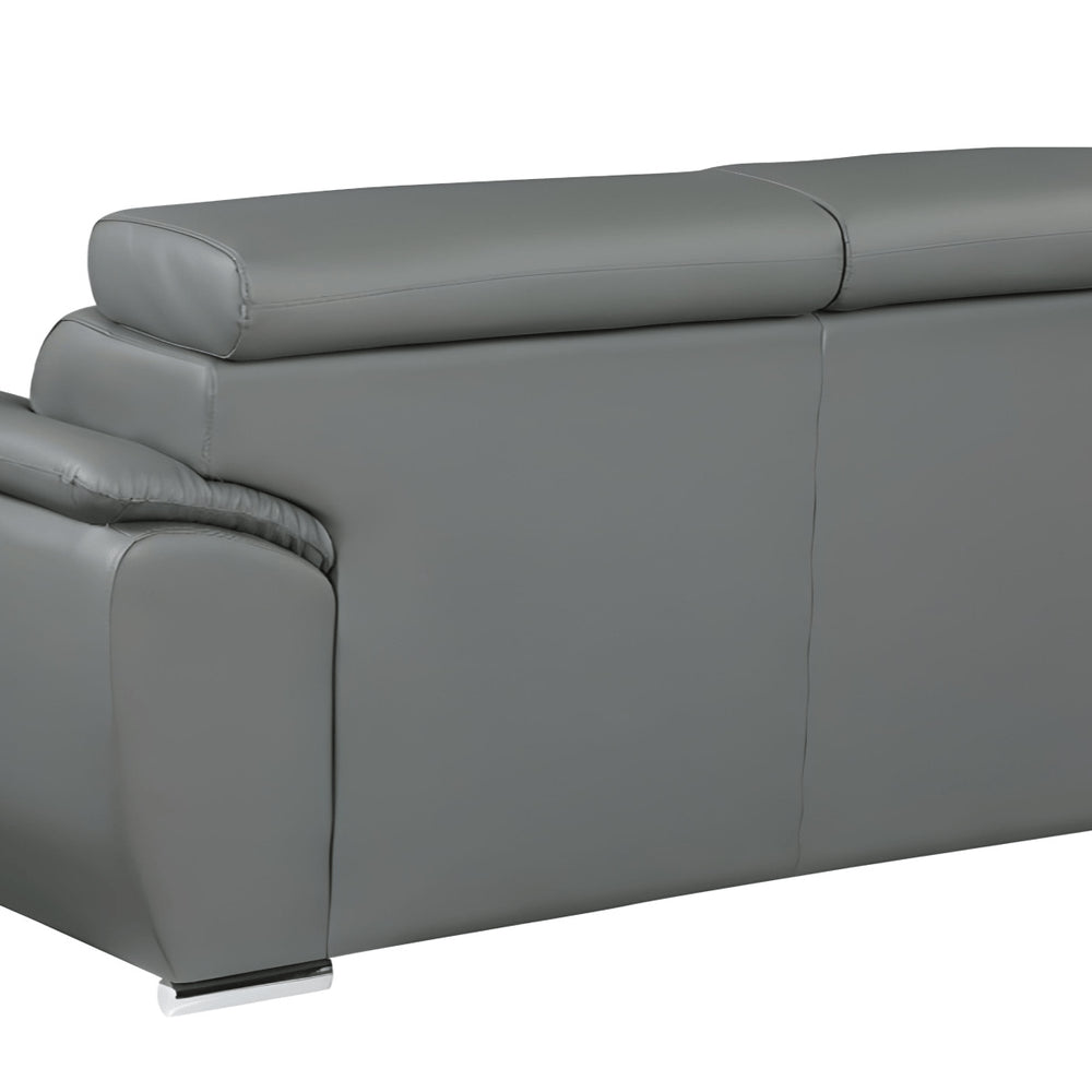 86" Gray Leather Sofa With Silver Legs