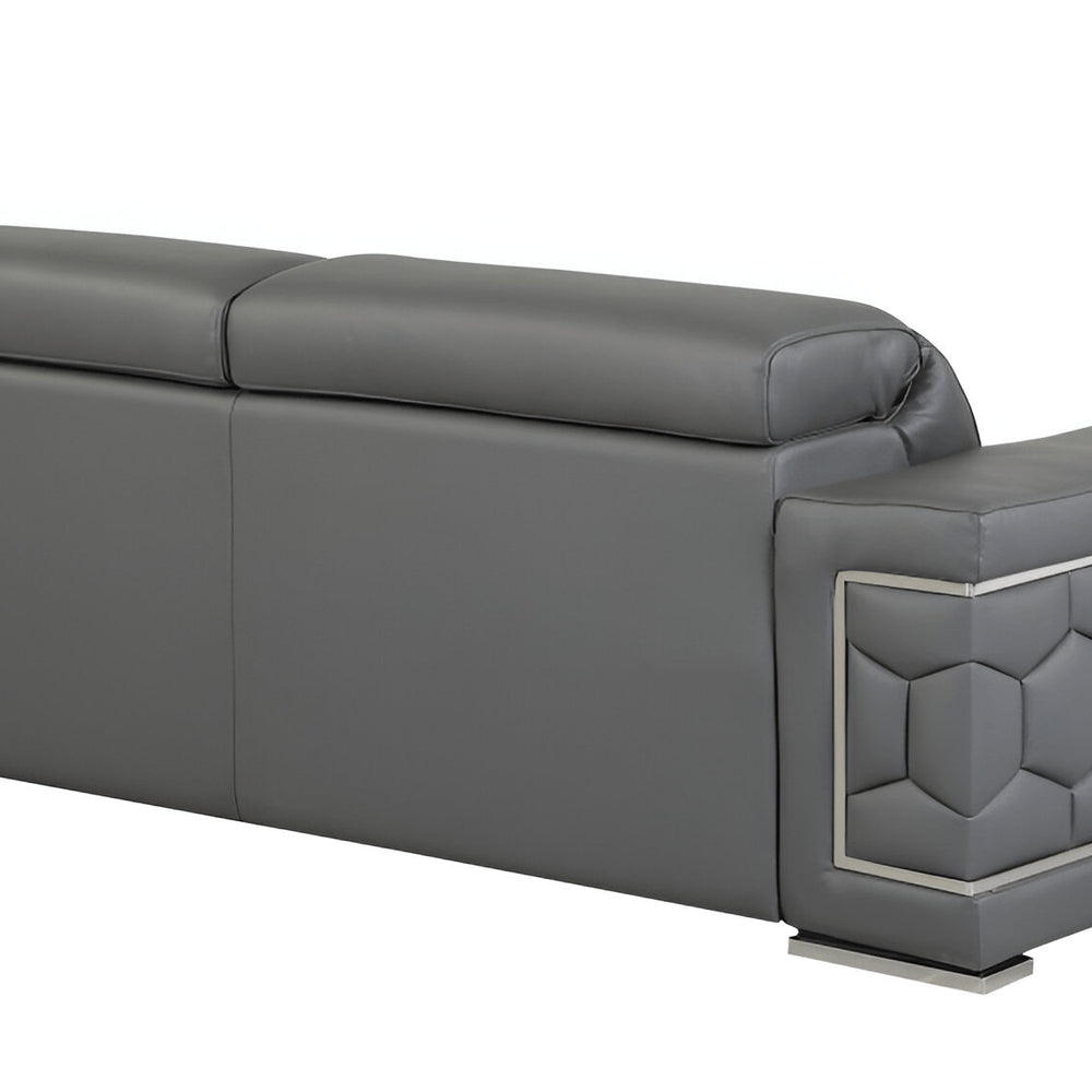 89" Dark Gray Italian Leather Sofa With Silver Legs