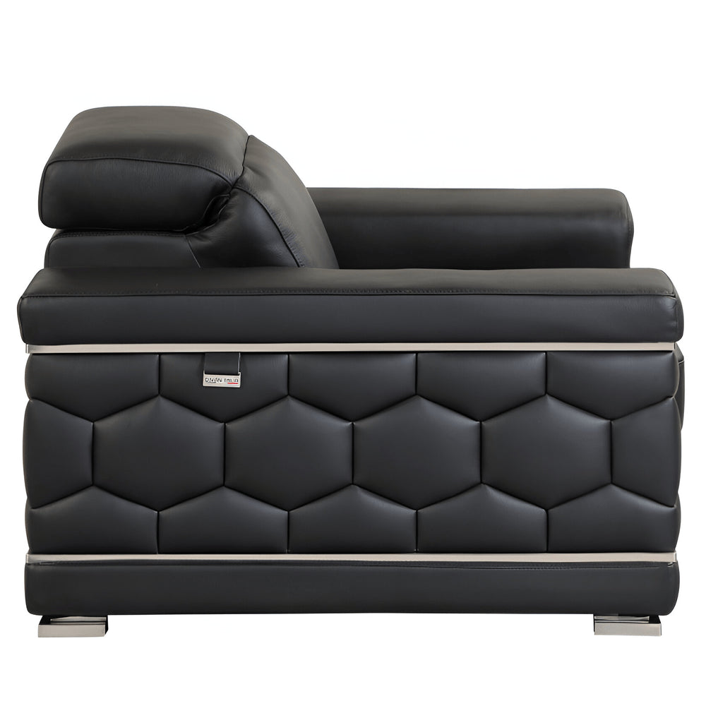 89" Black Italian Leather Sofa With Silver Legs