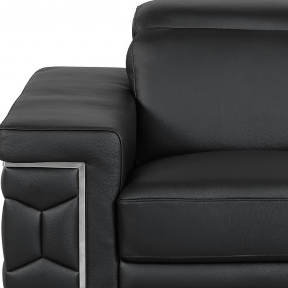 47" Black And Silver Genuine Leather Arm Chair