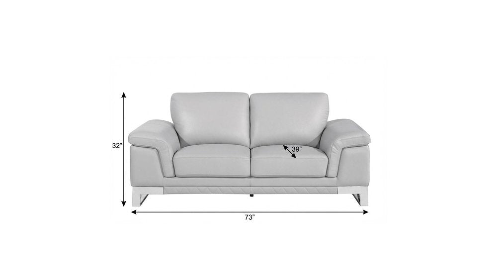 73" Light Gray And Silver Genuine Leather Loveseat