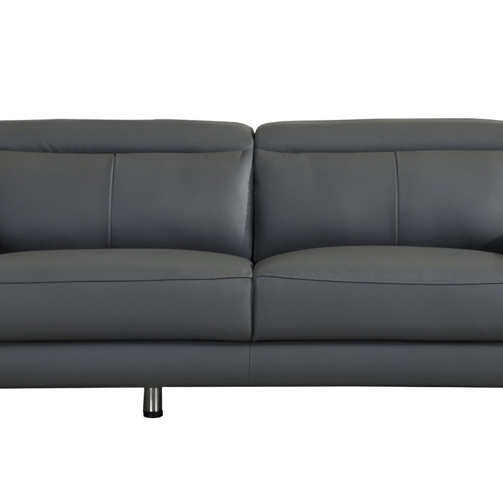 87" Dark Gray Italian Leather Sofa With Silver Legs