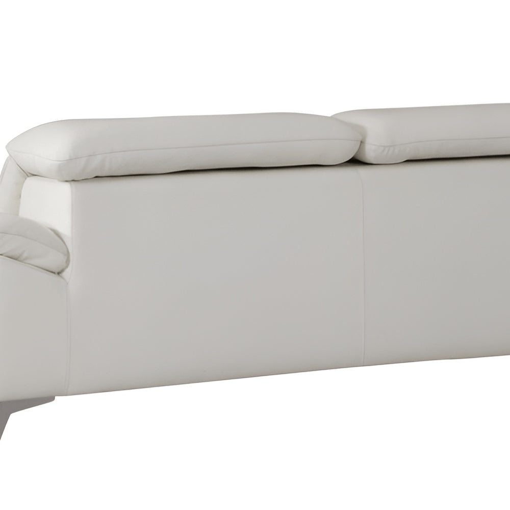 87" White Italian Leather Sofa With Silver Legs