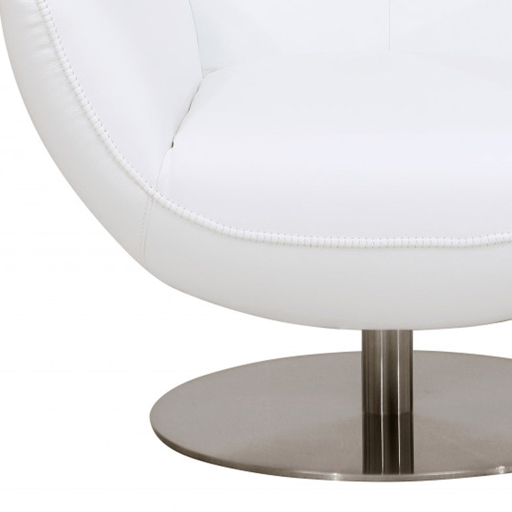 37" White And Silver Genuine Leather Lounge Chair