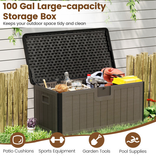 100 Gallon Large Deck Box with Lockable Lid for Patio-Black and Brown