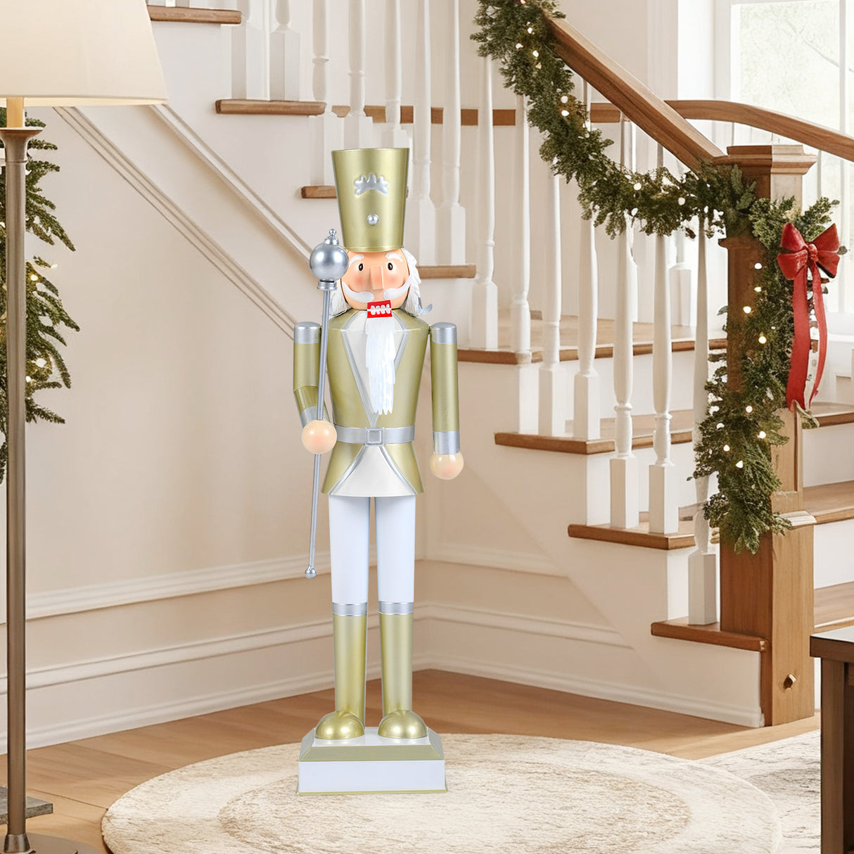 32.5 Inch Christmas Nutcracker with High Hat and Beautiful Scepter-White & Golden