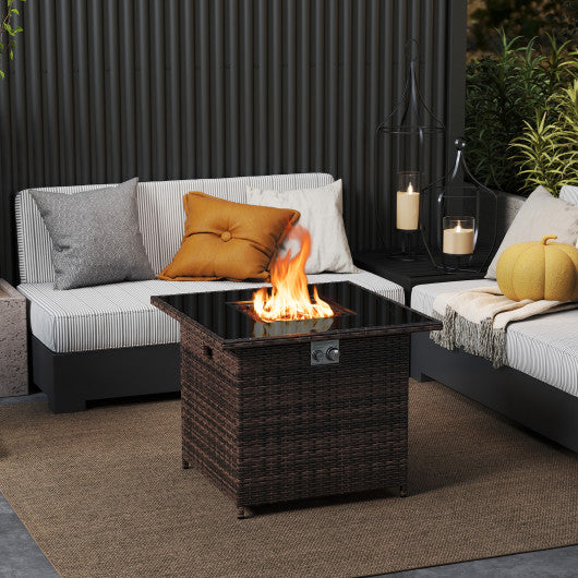 32.5 Inch Propane Fire Pit Table 5000 BTU with Tempered Glass Tabletop-Brown