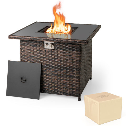 32.5 Inch Propane Fire Pit Table 5000 BTU with Tempered Glass Tabletop-Brown