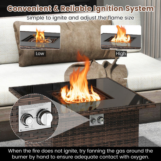 32.5 Inch Propane Fire Pit Table 5000 BTU with Tempered Glass Tabletop-Brown