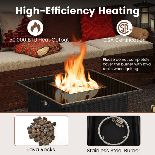 32.5 Inch Propane Fire Pit Table 5000 BTU with Tempered Glass Tabletop-Brown