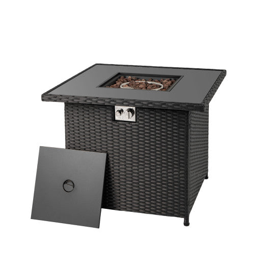 32.5 Inch Propane Fire Pit Table 5000 BTU with Tempered Glass Tabletop-Black