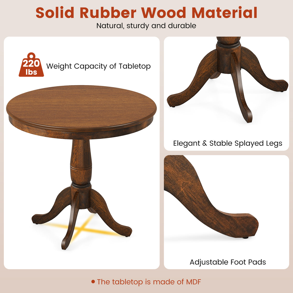 32 Inch Wooden Round Pub Pedestal Side Table