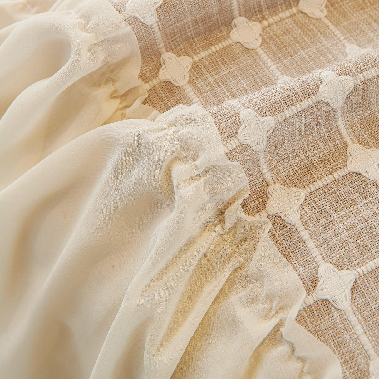 Grid Textured Sofa Cover with Sheer Ruffle Skirt, Pet-Friendly Sofa Throw Slipcover