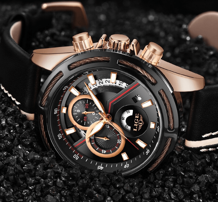 Men's Waterproof Sports Watch With Leather Belts, Chronometers Day View Fluorescent Pointers Unique Design Perfect Gift