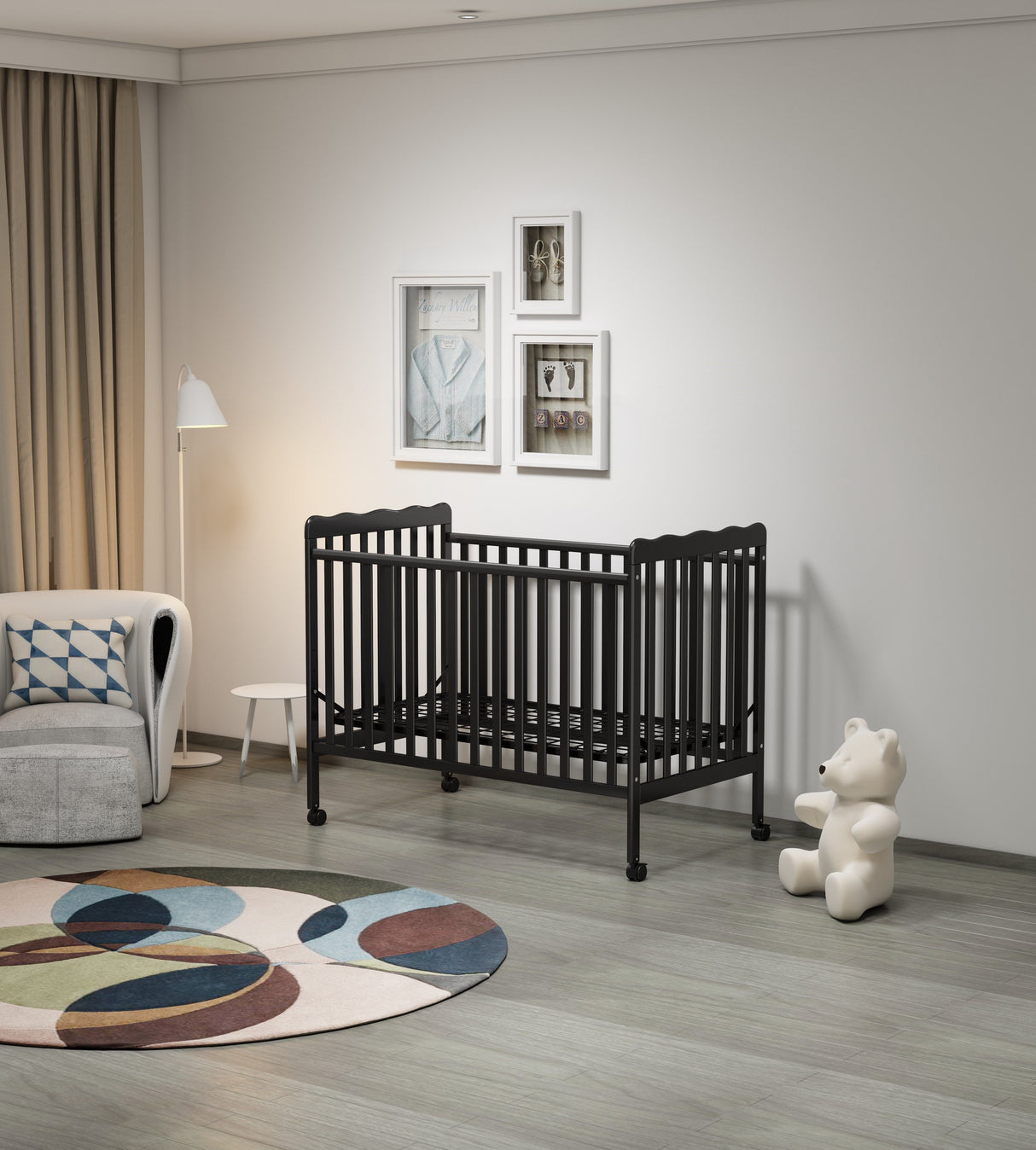 Crib 3 In 1 Convertible, Made Of Sustainable Pinewood, Non Toxic Finish, Comes With Locking Wheels, Wooden Nursery Furniture by Couch.com