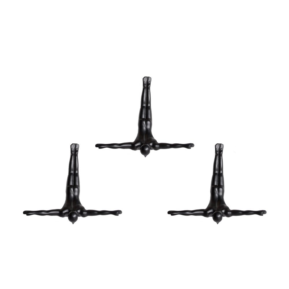 Set of Three Black Resin Diving Man Hanging Dimensional Sculpture