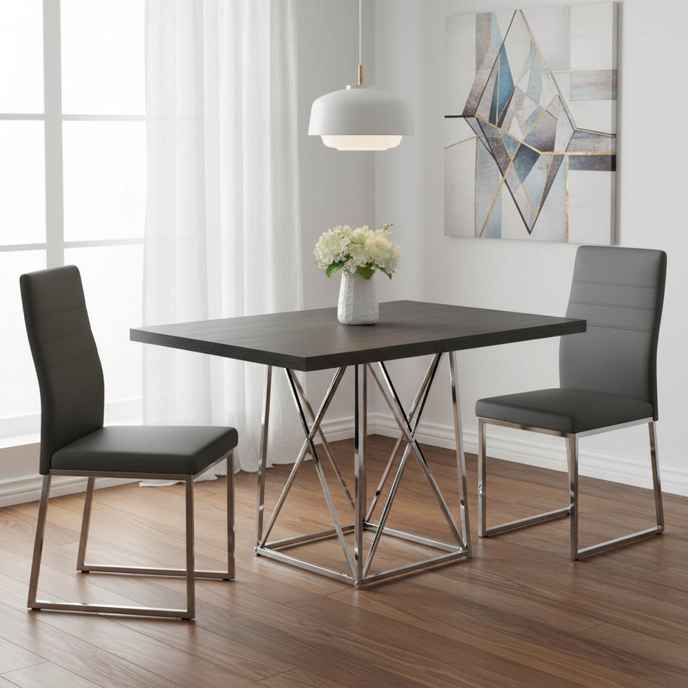 48" Taupe And Silver Metal Dining Table
