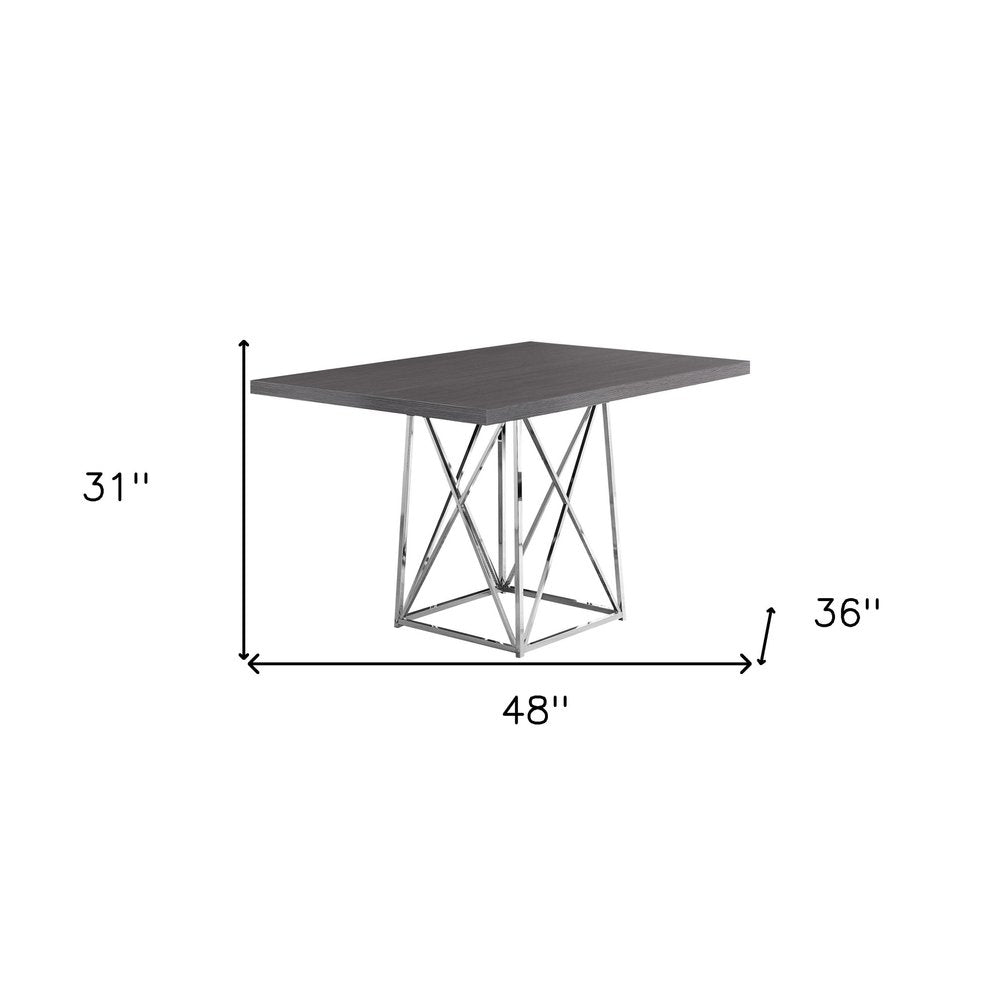 48" Taupe And Silver Metal Dining Table